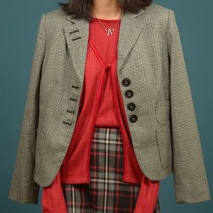 Black red & silver gleam check blazer